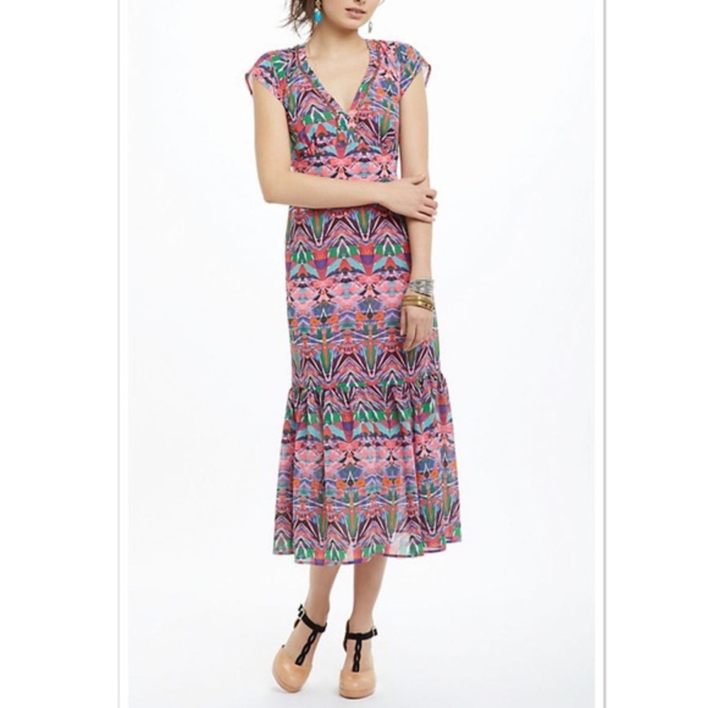 Vanessa Virginia mural maxi cap sleeve dress